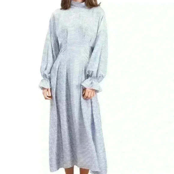 Rachel Comey Clipse Dress Size 6 Silk Blend Striped Midi Maxi Pocketed Chic - Picture 1 of 10